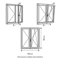 Fenêtre 2 vantaux oscillo-battante, tirant droit double vitrage en PVC blanc l.105 x H.118 cm-GoodHome Discount