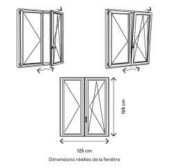 Fenêtre 2 vantaux oscillo-battante, tirant droit double vitrage en PVC blanc l.125 x H.168 cm-GoodHome Online