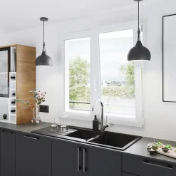 Fenêtre 2 vantaux oscillo-battante, tirant droit double vitrage en PVC blanc l.85 x H.148 cm-GoodHome Discount