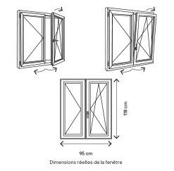 GoodHome Fenêtre 2 vantaux oscillo-battante, tirant droit double vitrage en PVC blanc l.95 x H.118 cm