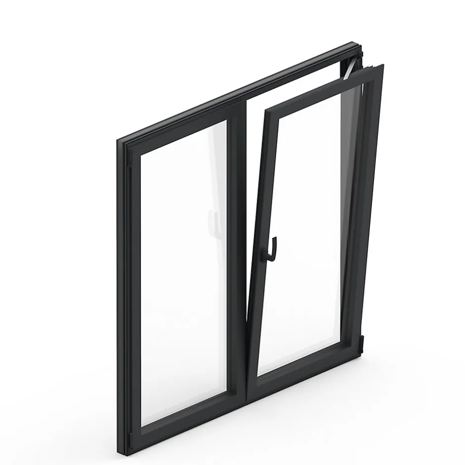 GoodHome Fenêtre 2 vantaux oscillo-battante, tirant droit double vitrage en aluminium Gris l.103 x H.157 cm