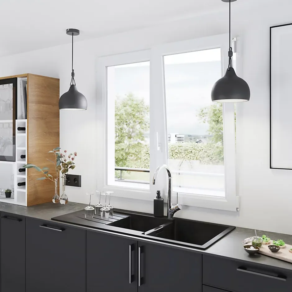 GoodHome Fenêtre 2 vantaux oscillo-battante, tirant droit double vitrage en PVC blanc l.145 x H.138 cm