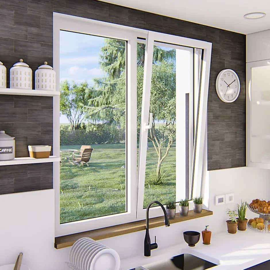 Fenêtre 2 vantaux oscillo-battante, tirant droit double vitrage en aluminium blanc l.103 x H.127 cm-GoodHome Online