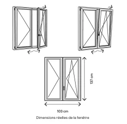 GoodHome Fenêtre 2 vantaux oscillo-battante, tirant droit double vitrage en aluminium gris l.103 x H.137 cm