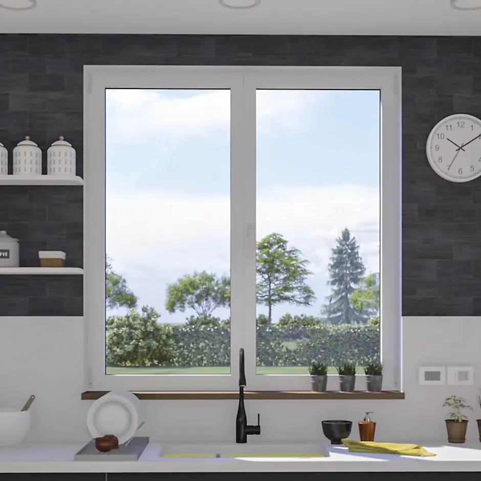 Fenêtre 2 vantaux oscillo-battante, tirant droit double vitrage en aluminium blanc l.103 x H.77 cm-GoodHome