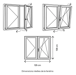 GoodHome Fenêtre 2 vantaux oscillo-battante, tirant droit double vitrage en PVC blanc l.125 x H.138 cm