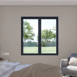 Fenêtre 2 vantaux oscillo-battante, tirant droit double vitrage en aluminium Gris l.123 x H.97 cm-GoodHome Best