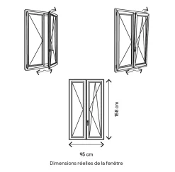 GoodHome Fenêtre 2 vantaux oscillo-battante, tirant droit double vitrage en PVC blanc l.95 x H.158 cm