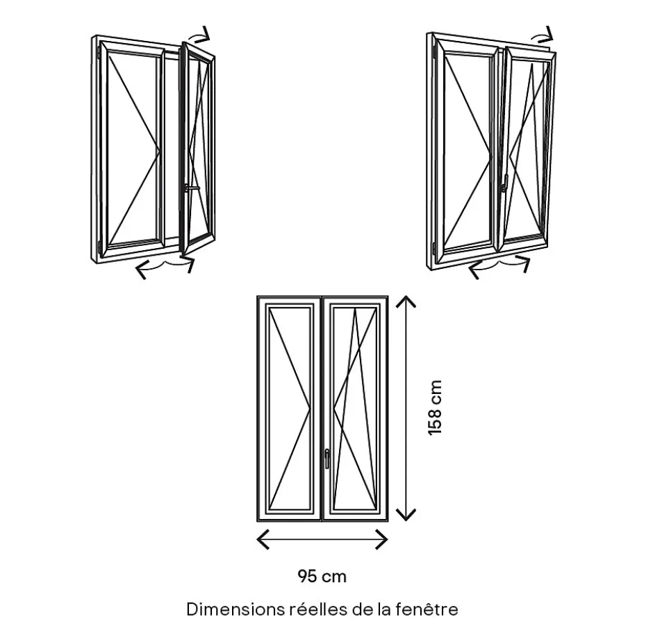 GoodHome Fenêtre 2 vantaux oscillo-battante, tirant droit double vitrage en PVC blanc l.95 x H.158 cm