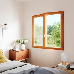 GoodHome Fenêtre 2 vantaux tirant droit double vitrage en bois marron l.125 x H.137,8 cm