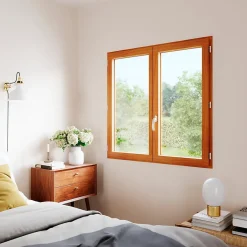 GoodHome Fenêtre 2 vantaux tirant droit double vitrage en bois marron l.125 x H.77,8 cm