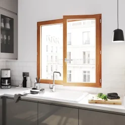 GoodHome Fenêtre 2 vantaux tirant droit double vitrage en bois marron l.105 x H.107,8 cm