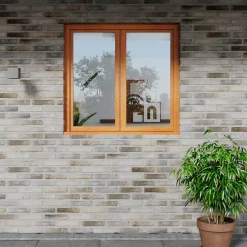 GoodHome Fenêtre 2 vantaux tirant droit double vitrage en bois marron l.105 x H.127,8 cm