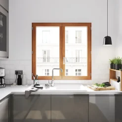 Fenêtre 2 vantaux tirant droit double vitrage en bois marron l.125 x H.117,8 cm-GoodHome Clearance