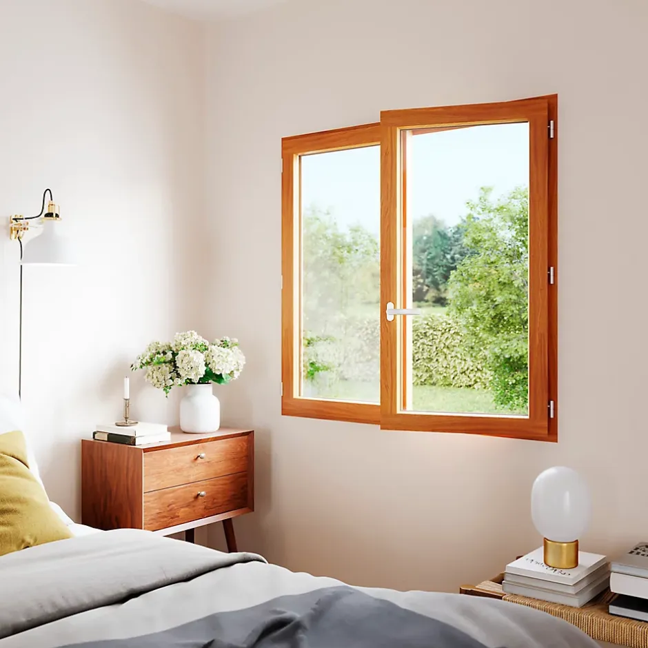 Fenêtre 2 vantaux tirant droit double vitrage en bois marron l.105 x H.77,8 cm-GoodHome