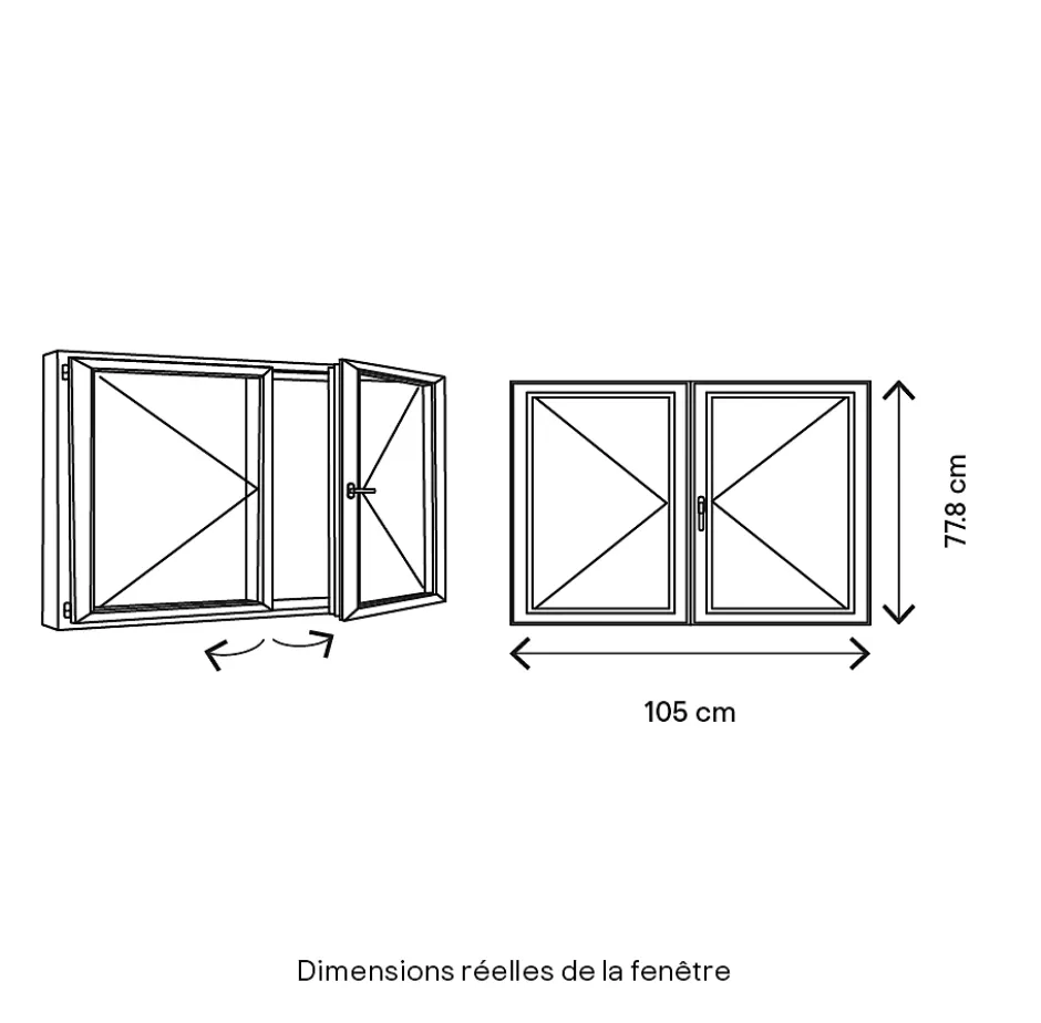 Fenêtre 2 vantaux tirant droit double vitrage en bois marron l.105 x H.77,8 cm-GoodHome