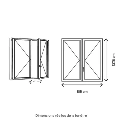 GoodHome Fenêtre 2 vantaux tirant droit double vitrage en bois marron l.105 x H.137,8 cm