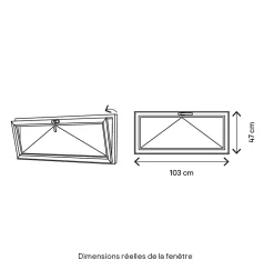 GoodHome Fenêtre abattante par le haut double vitrage en aluminium blanc l.103 x H.47 cm