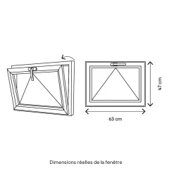 GoodHome Fenêtre abattante par le haut double vitrage en aluminium blanc l.63 x H.47 cm