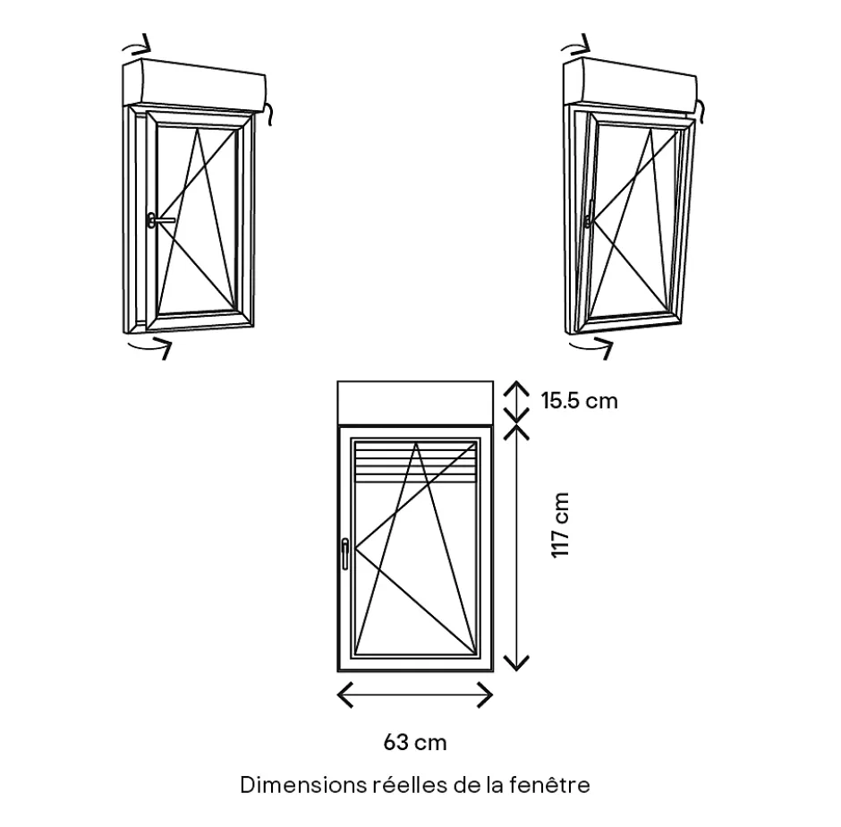 Fenêtre alu 1 vantail oscillo-battant + volet roulant électrique gris - l.60 x h.115 cm, tirant droit-GoodHome New