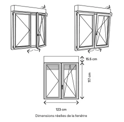 GoodHome Fenêtre alu 2 vantaux oscillo-battant + volet roulant électrique gris - l.120 x h.115 cm