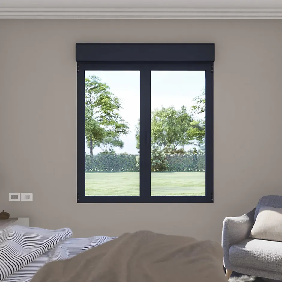 GoodHome Fenêtre alu 2 vantaux oscillo-battant + volet roulant électrique gris - l.120 x h.75 cm