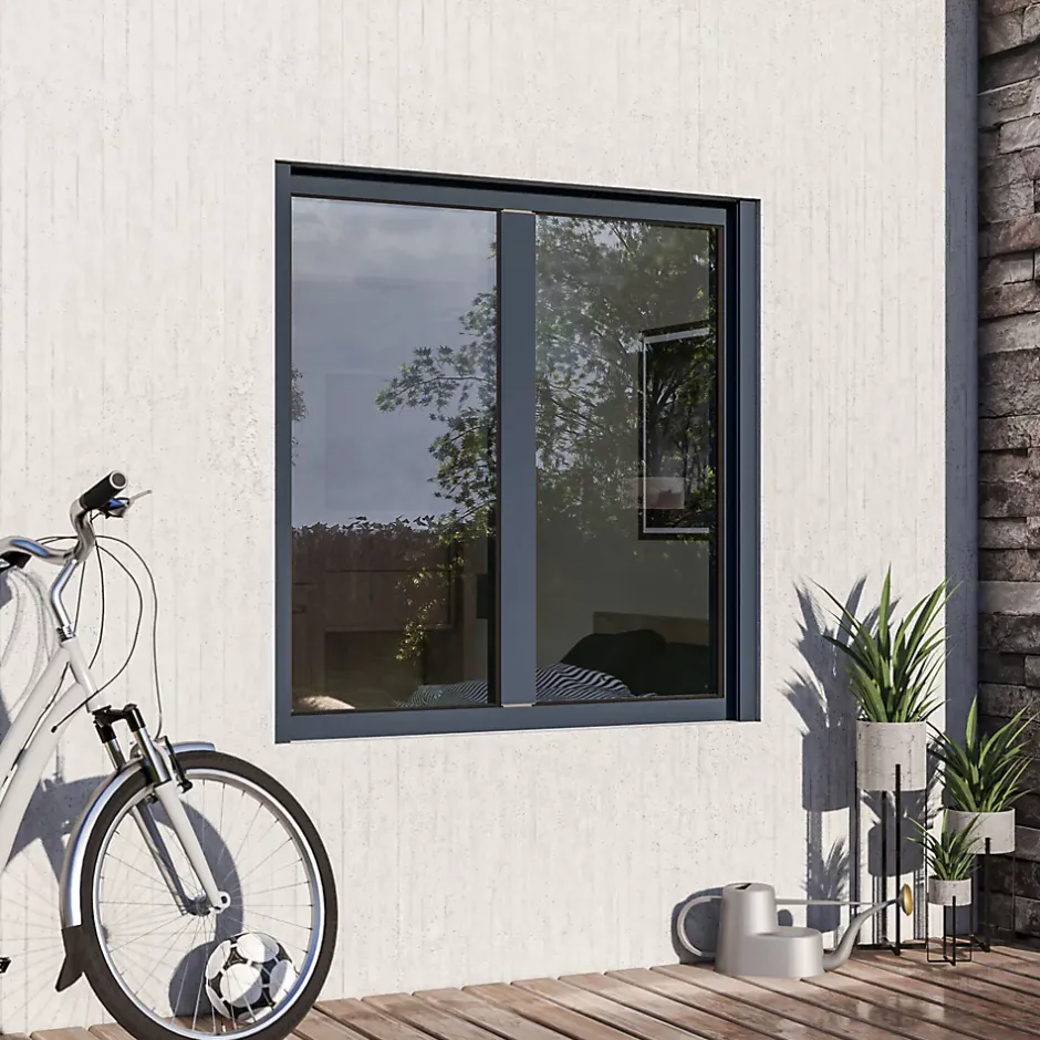 GoodHome Fenêtre alu 2 vantaux oscillo-battant + volet roulant électrique gris - l.100 x h.145 cm