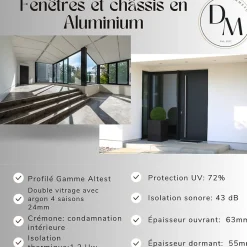 3 in 1 Fenêtre Aluminium avec 1 ventail ouvrant RAL 7016 ( L.: 93 cm x H.: 120 cm)