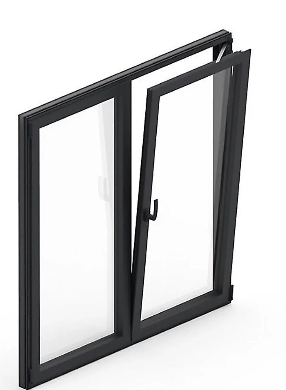 3 in 1 Fenêtre Aluminium deux cadres double ouvrant RAL 7016 ( L.: 192 cm x H.: 180 cm)