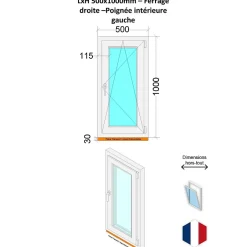 Fenêtre PVC - LxH 500x1000 mm -Triple Vitrage - Blanc -poignée à gauche-Hexa’Fen New