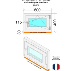 Hexa’Fen Fenêtre PVC - LxH 600x400 mm -Triple Vitrage - Blanc -poignée à gauche