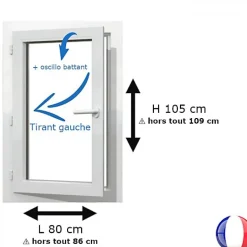 Fenêtre PVC 1 vantail H 105 x L 80 cm OB pour pose en neuf avec poignée - tirant gauche-Gefradis Clearance
