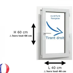 Gefradis Fenêtre PVC 1 vantail H 60 x L 40 cm OF pour pose en neuf avec poignée - tirant droit