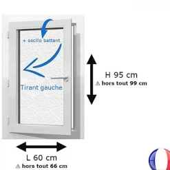 Fenêtre PVC 1 vantail H 95 x L 60 cm OB verre brouillé pour pose en neuf - tirant gauche-Gefradis Clearance
