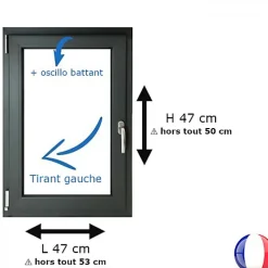 Fenêtre PVC 1 vantail H 47 x L 47 cm OB anthracite pour pose en neuf - tirant gauche-Gefradis Sale