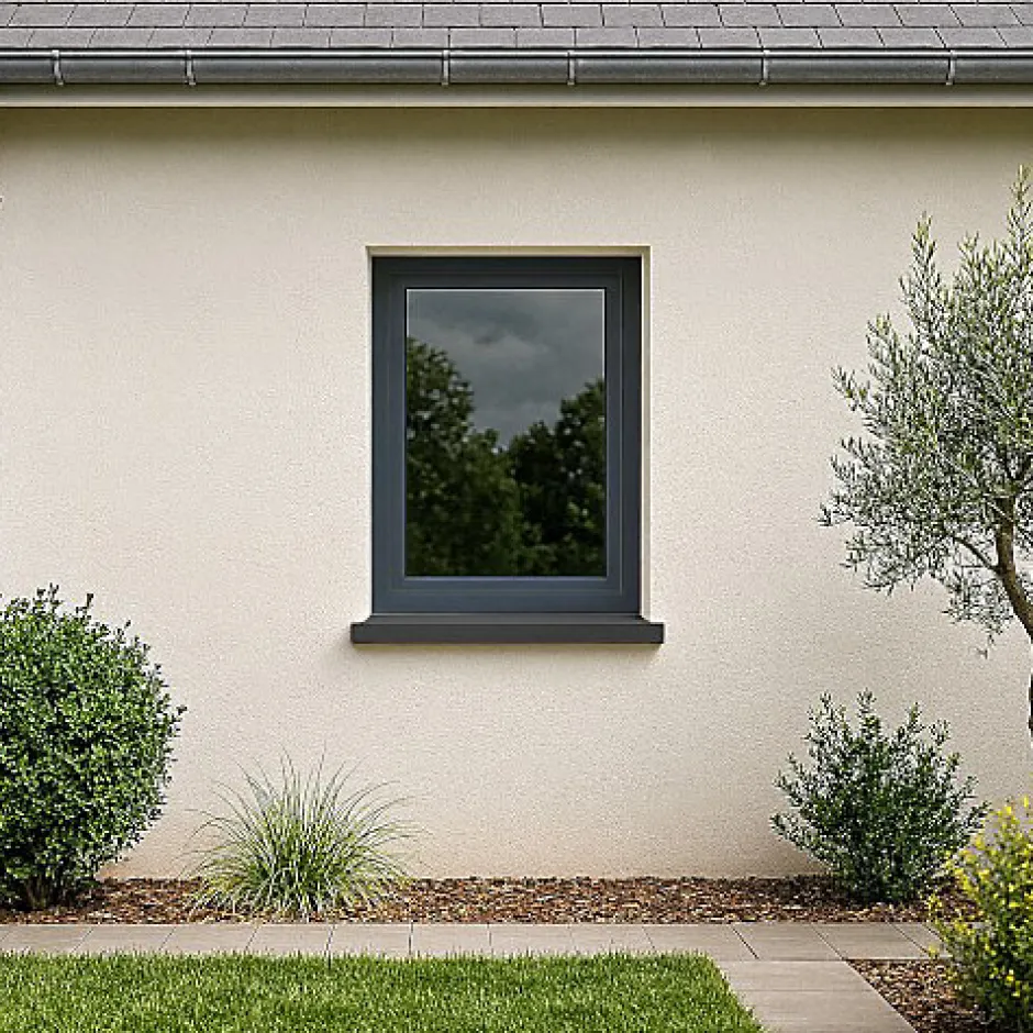 Gefradis Fenêtre PVC 1 vantail H 95 x L 60 cm OB anthracite pour pose en neuf - tirant gauche