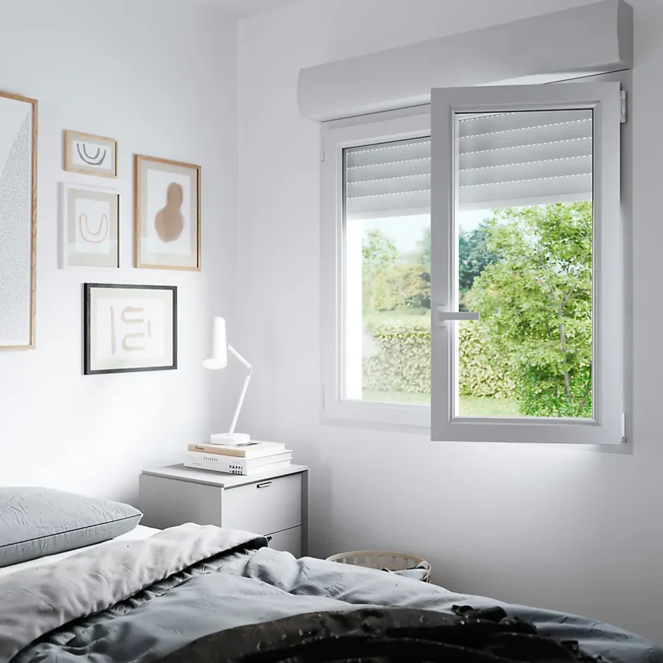 Fenêtre PVC 1 vantail oscillo-battant + volet roulant électrique blanc - l.80 x h.95 cm, tirant gauche-GoodHome New