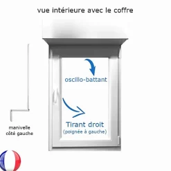 Fenêtre PVC 1 vantail oscillo-battant avec volet roulant manivelle H 105 x L 80 cm pour pose en neuf - tirant droit-Gefradis Discount