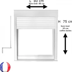 Gefradis Fenêtre PVC 1 vantail oscillo-battant avec volet roulant manivelle H 75 x L 80 cm pour pose en neuf - tirant gauche