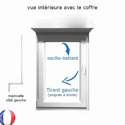 Gefradis Fenêtre PVC 1 vantail oscillo-battant avec volet roulant manivelle H 75 x L 80 cm pour pose en neuf - tirant gauche