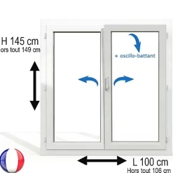Gefradis Fenêtre PVC 2 vantaux H 145 x L 100 cm OB pour pose en neuf avec poignée