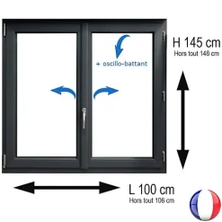 Gefradis Fenêtre PVC 2 vantaux H 145 x L 100 cm OB anthracite pour pose en neuf avec poignée