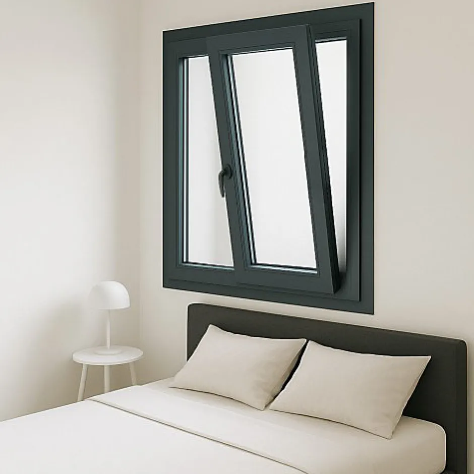 Fenêtre PVC 2 vantaux H 115 x L 140 cm OB anthracite pour pose en neuf avec poignée-Gefradis Outlet