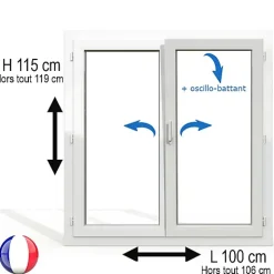 Fenêtre PVC 2 vantaux H 115 x L 100 cm OB pour pose en neuf avec poignée-Gefradis Sale