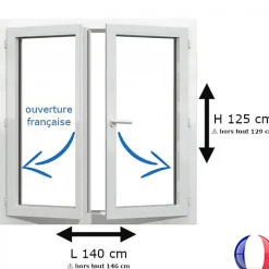 Fenêtre PVC 2 vantaux H 125 x L 140 cm OF pour pose en neuf avec poignée-Gefradis Discount