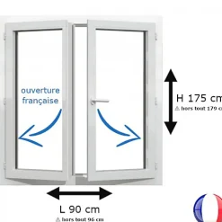 Fenêtre PVC 2 vantaux H 175 x L 90 cm OF pour pose en neuf avec poignée-Gefradis Best