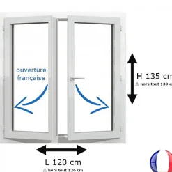 Fenêtre PVC 2 vantaux H 135 x L 120 cm OF pour pose en neuf avec poignée-Gefradis Outlet