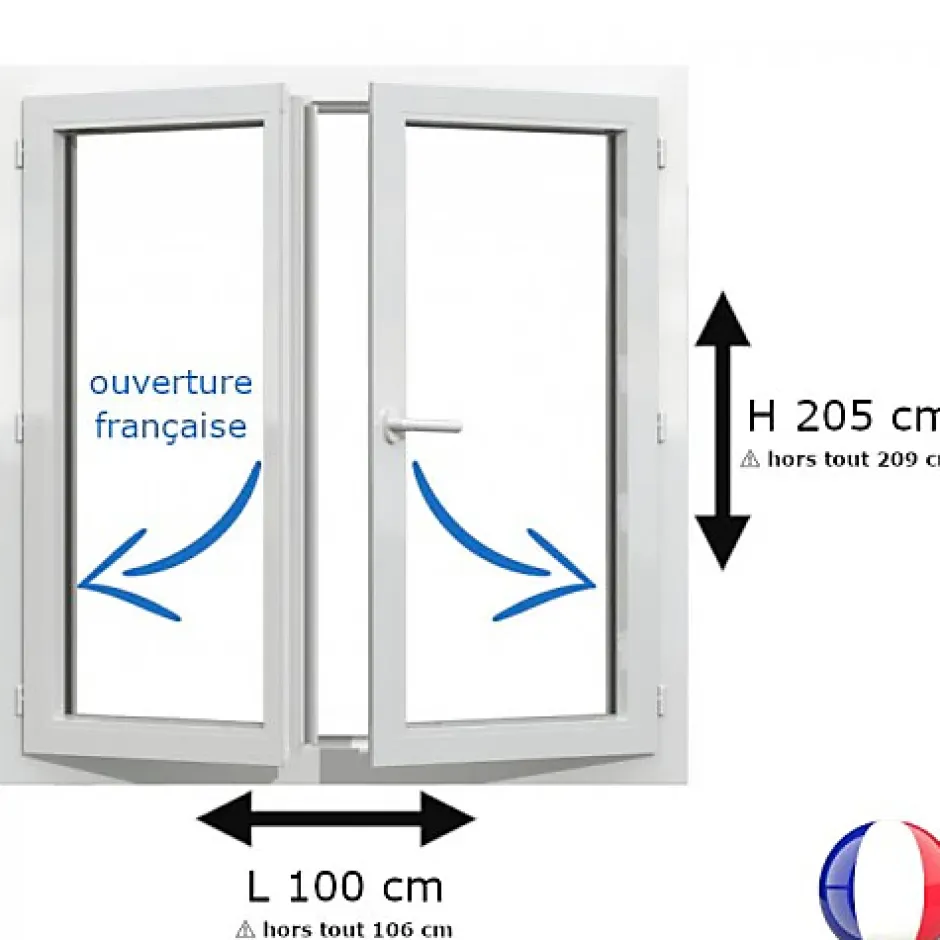 Fenêtre PVC 2 vantaux H 205 x L 100 cm OF pour pose en neuf avec poignée-Gefradis New