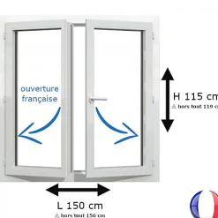 Fenêtre PVC 2 vantaux H 115 x L 150 cm OF pour pose en neuf avec poignée-Gefradis