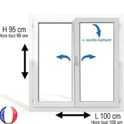 Gefradis Fenêtre PVC 2 vantaux H 95 x L 100 cm OB pour pose en neuf avec poignée